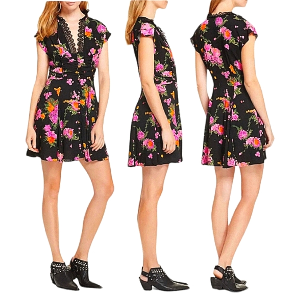 NWT Free People ALORA MINIDRESS IN BLACK COMBO